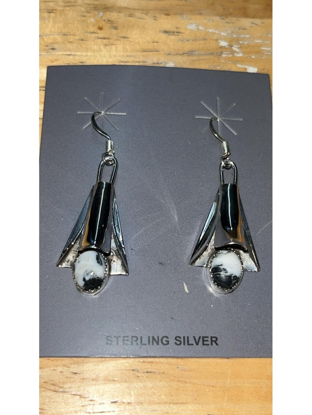 Navajo sterling silver traditional white buffalo squash style dangle earrings